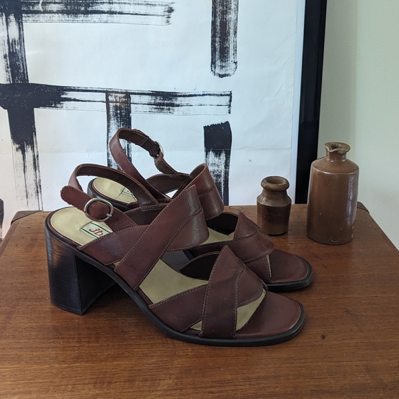 Vintage leather heeled sandals - Picture 3 of 6